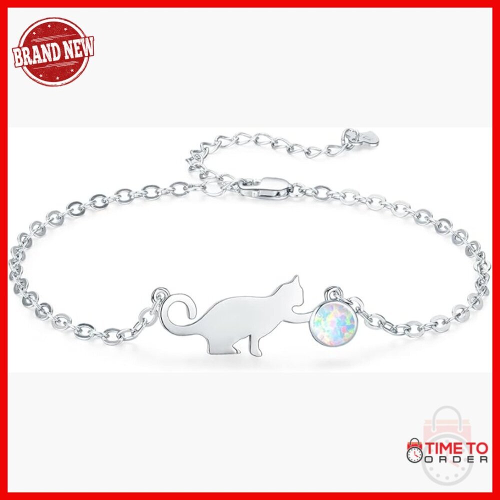 Gold Plated Cat Charm Bracelet Hypoallergenic Adjustable Opal Jewelry